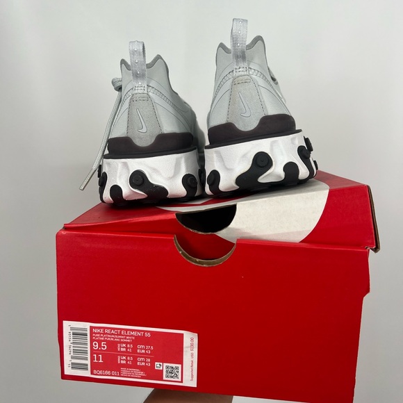 Nike React Element Pure Platinium Thunder Grey 55 Size 9.5 - Picture 3 of 4